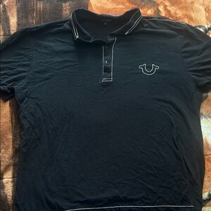 True Religion Black Polo Shirt with White Stitching